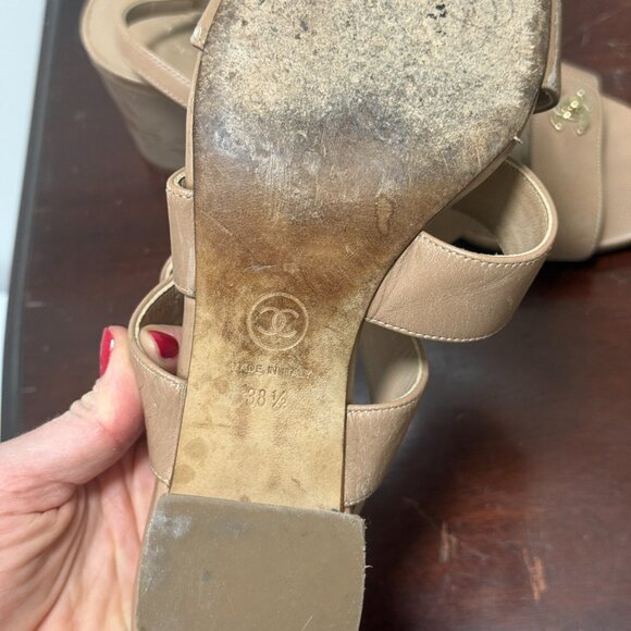 Chanel Interlocking CC Logo Leather Slingback Sandals Women's Size 38.5 - Picture 7 of 11